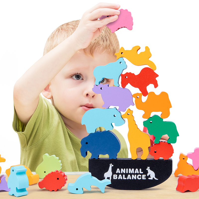 Board Game Word - Montessori Children Wooden Animal Balance Blocks