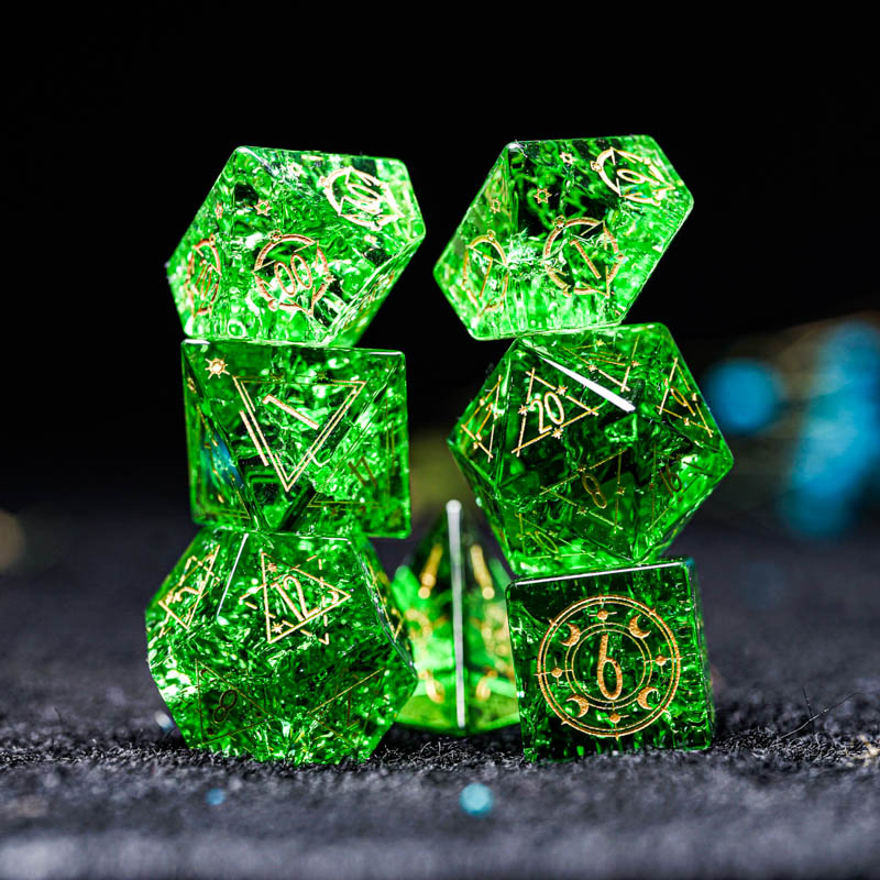 Board Game Logo - Green Glass D&D Dice Set Handmade