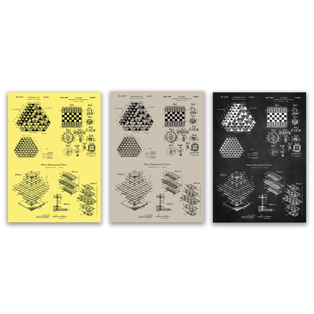 Board Game For 3 Players - 3 Player Chess, Chessboard Blueprint Poster,
