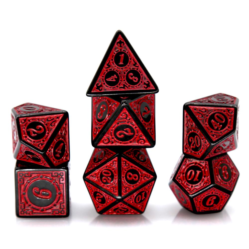Board Game Live - 7Pcs Black Red Acrylic Polyhedral Dice