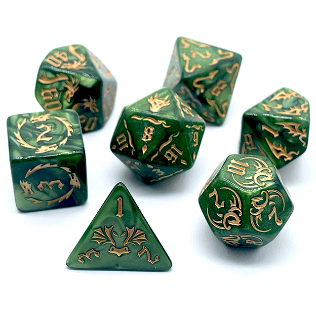 7Pcs Green Swirl Acrylic DND D - Board Game Live ulasan dan harga
