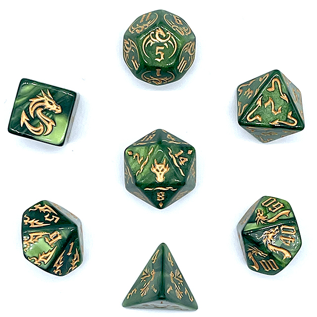 7Pcs Green Swirl Acrylic DND D - Board Game Live ulasan dan harga